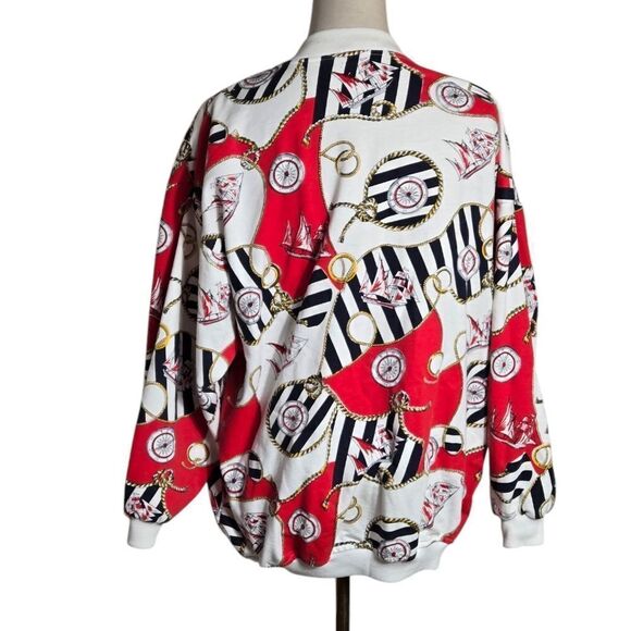 Euro Joy Vintage Red White and Blue Nautical Theme Bomber Style Jacket Plus Size - Picture 4 of 6